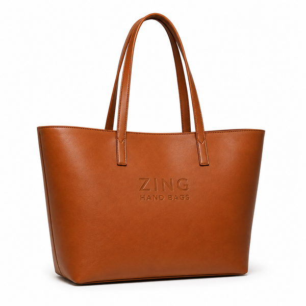 Zing Hand Bags Brown Leather Tote Bag