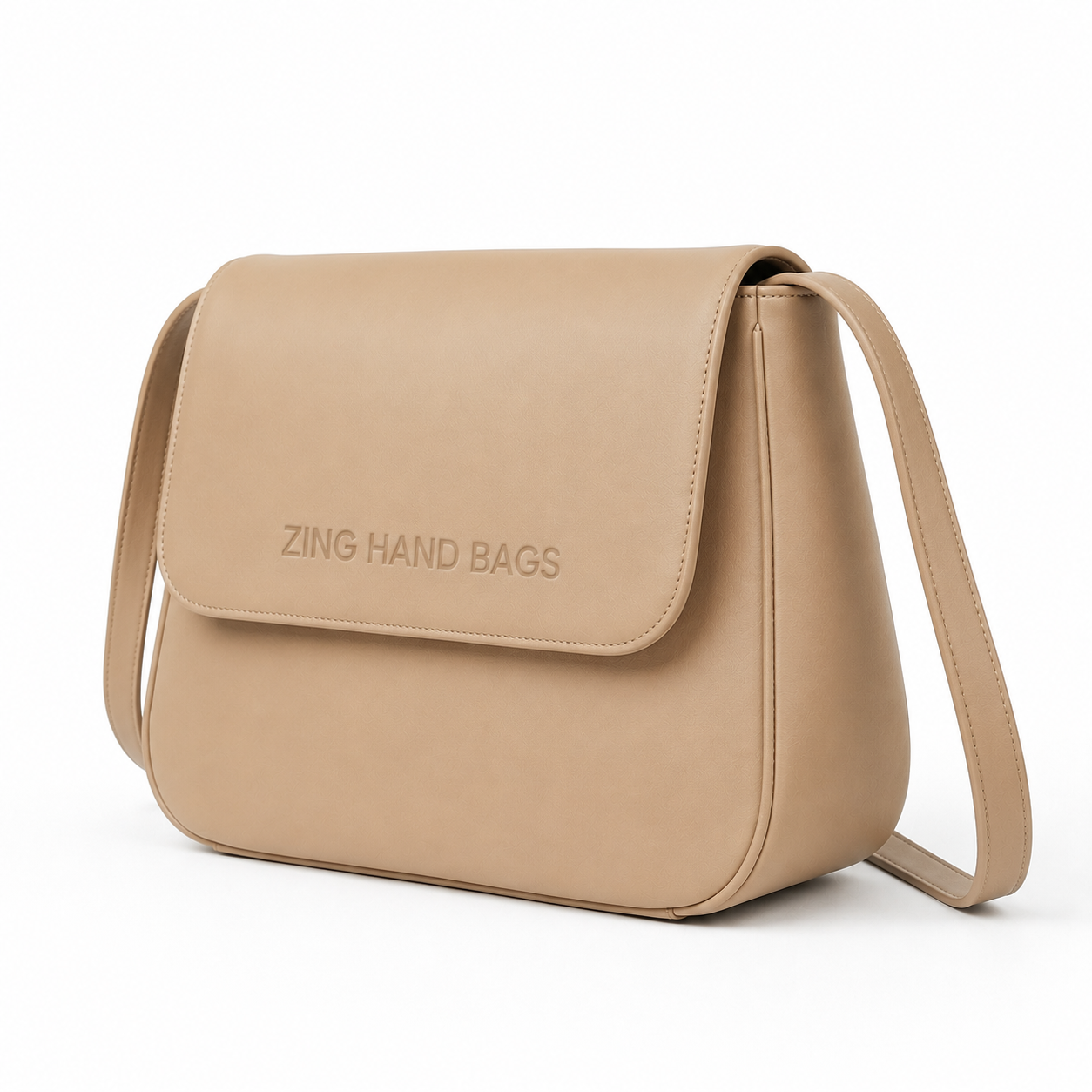 Zing Hand Bags Classic Beige Leather Crossbody Bag