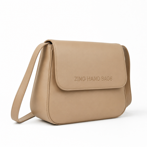 Zing Hand Bags Classic Beige Leather Crossbody Bag