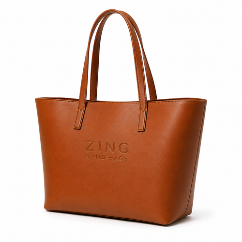 Zing Hand Bags Brown Leather Tote Bag