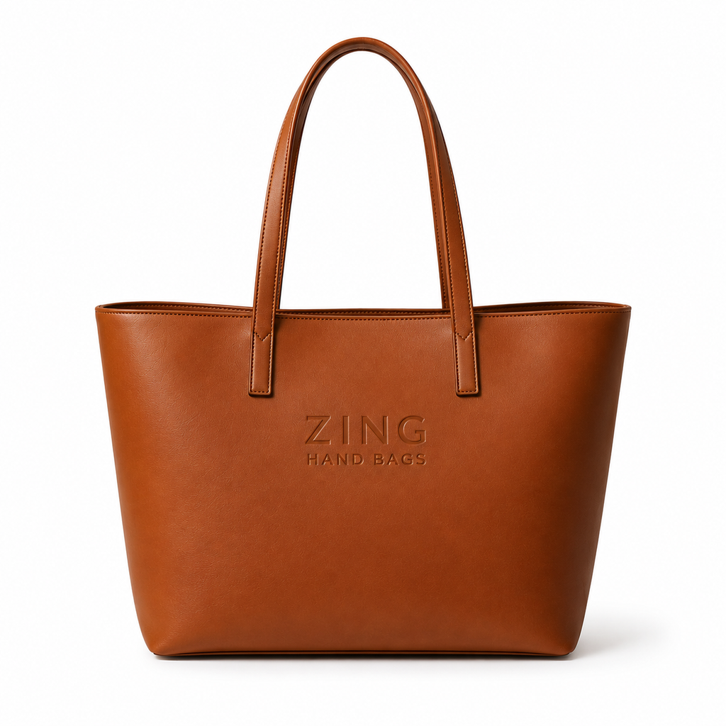 Zing Hand Bags Brown Leather Tote Bag