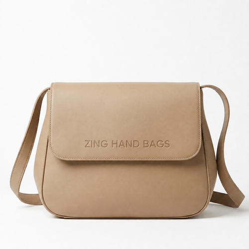 Zing Hand Bags Classic Beige Leather Crossbody Bag